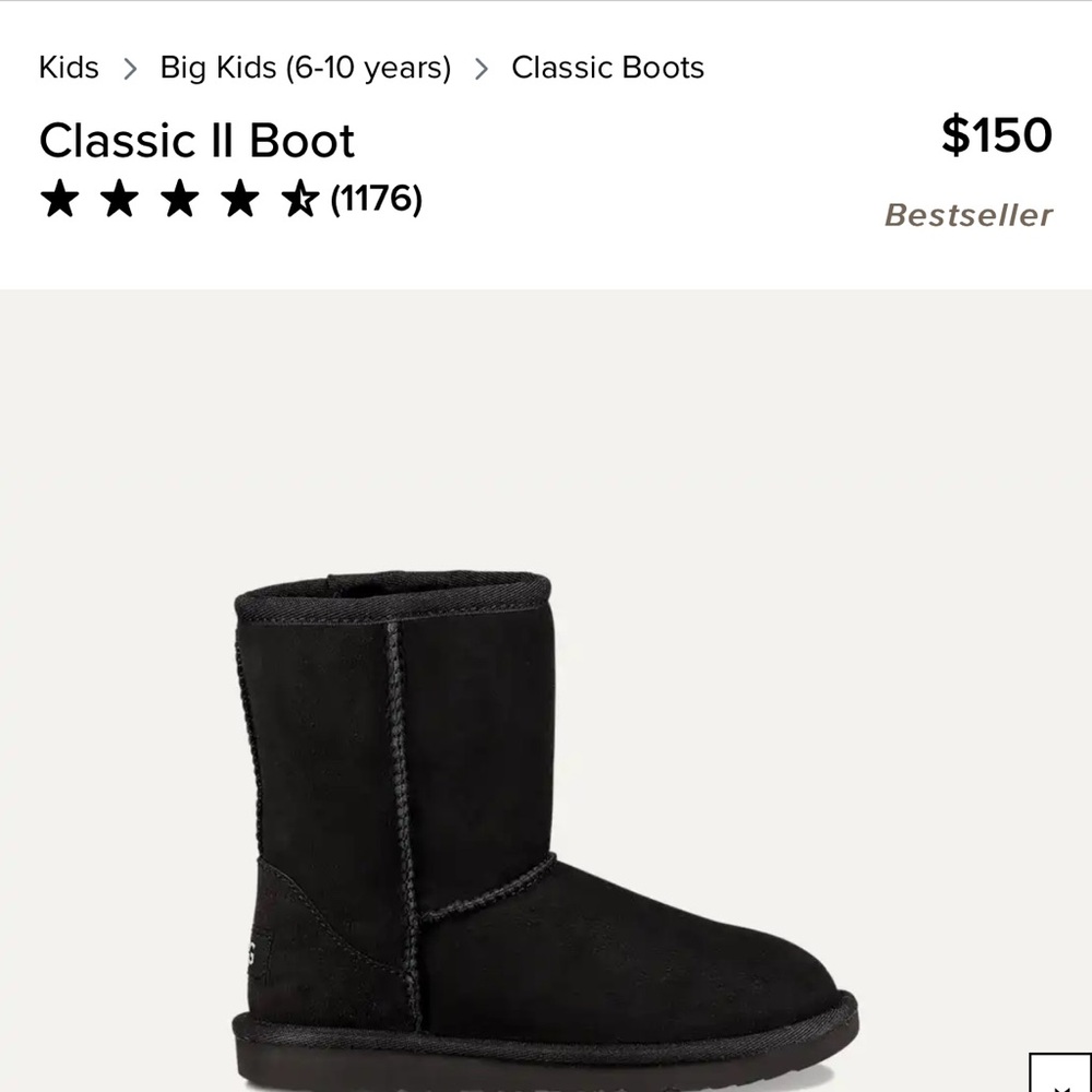 UGG Kids' Classic II Black Boots